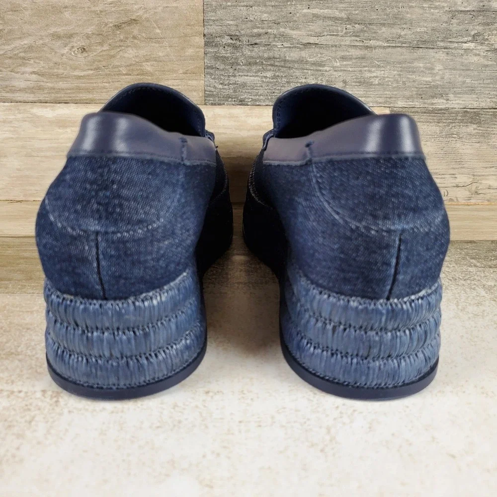 Franco Sarto Tremont Womens Platform Loafers Shoes Sz 7.5 M Denim Sabric Tassel